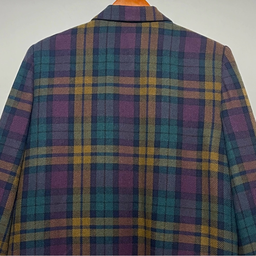 Vtg Requirements Wool Blend Blazer Womens Sz 16 Purple Green Tartan Plaid Jacket - Picture 10 of 16